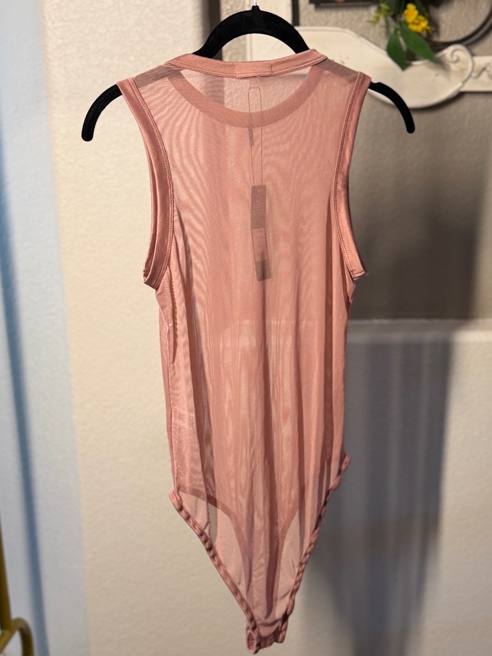 Fashion Nova Sheer Sleeveless Mesh Bodysuit - Blush Pink